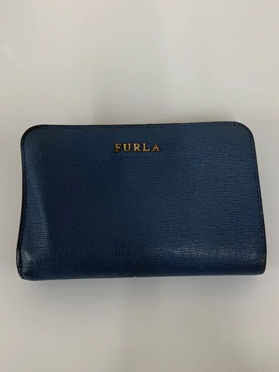 。 FURLA フルラ バビロン 二つ折り 財布 レザー ブルー L字ファスナーの画像1