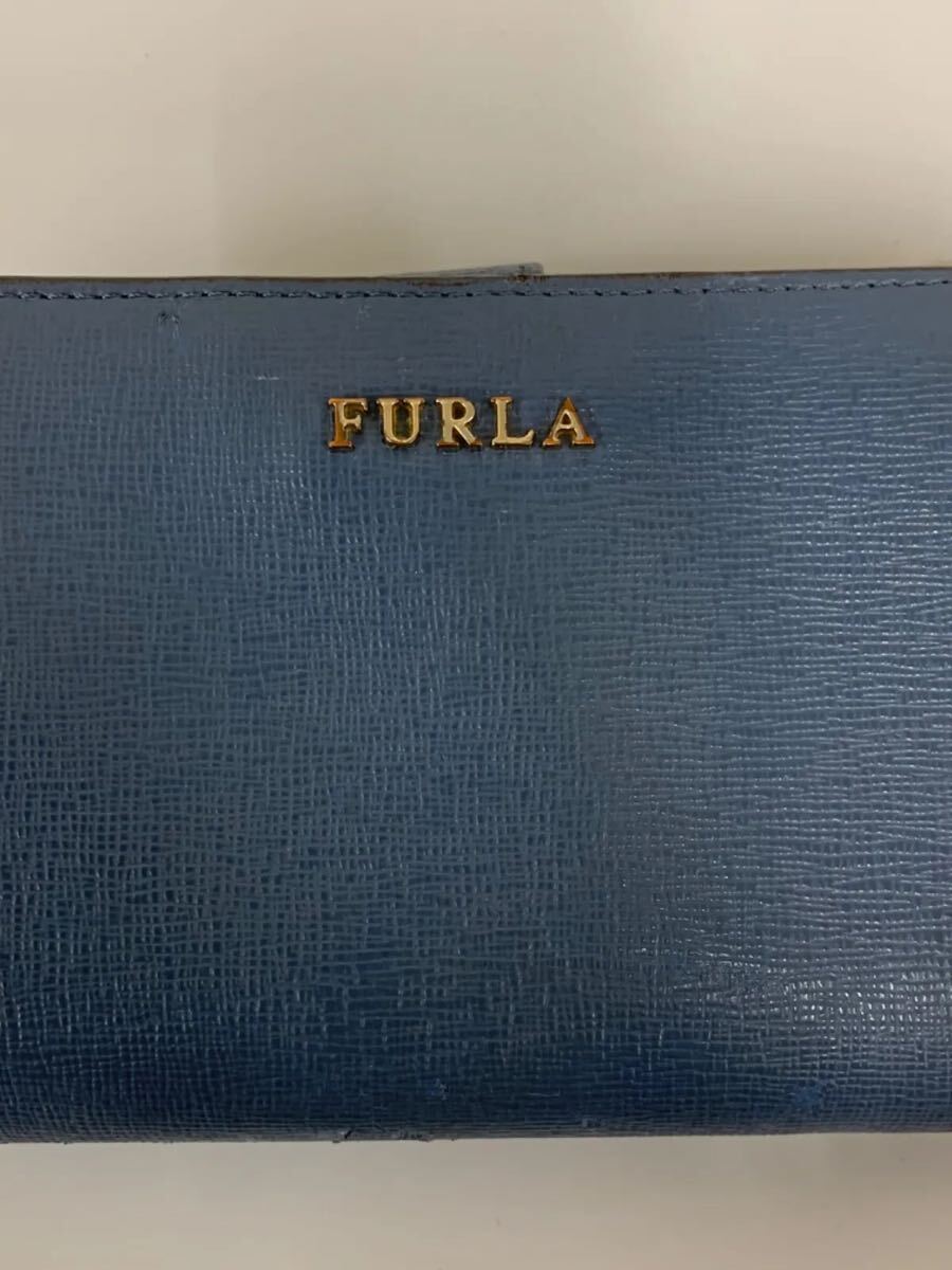 。 FURLA フルラ バビロン 二つ折り 財布 レザー ブルー L字ファスナーの画像2