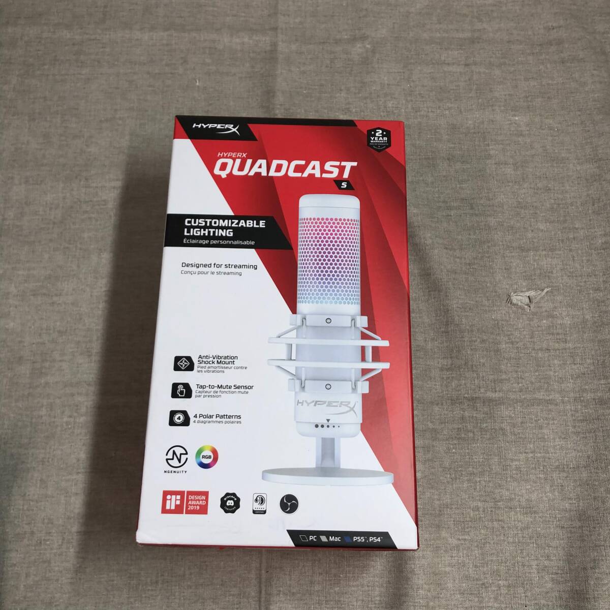 HyperX QuadCast S スタンドアロンマイク RGBライティング ホワイト 519P0AA_画像1