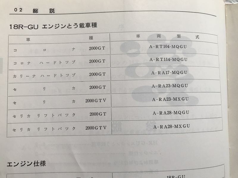 10 4788 TOYOTA ENGINE 18R-GU A-RA серия A-RT серия двигатель книга по ремонту 1975-12