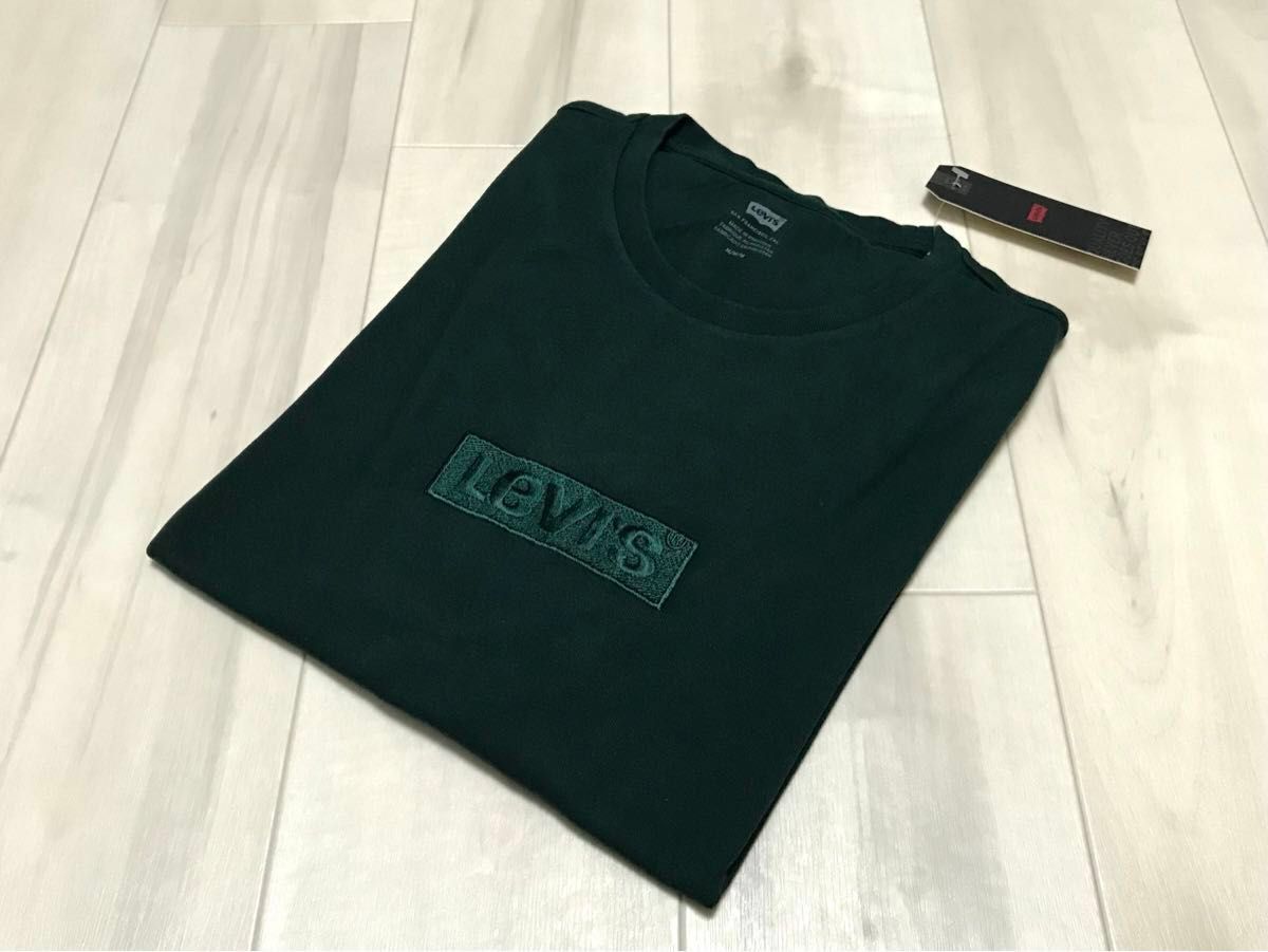 LEVI'S リーバイス ロゴ 刺繍 長袖Tシャツ ロンT  M クルーネック ソフトジャージー グリーン