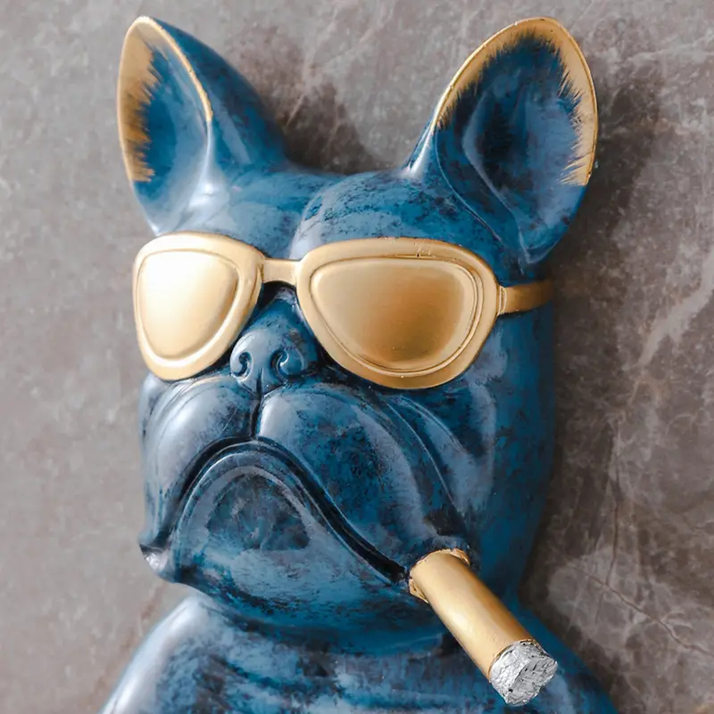 トイレットペーパーホルダー ブルドッグ 犬のオブジェ バスルーム サングラス お洒落 ユニーク 個性的 インテリア 樹脂 アンティーク 青色_画像3