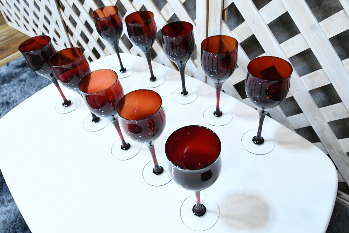 PL4BK32f ワイングラス 10客 口径6.5cm レッド 赤 酒器 ガラスコップ 洋食器 _画像3