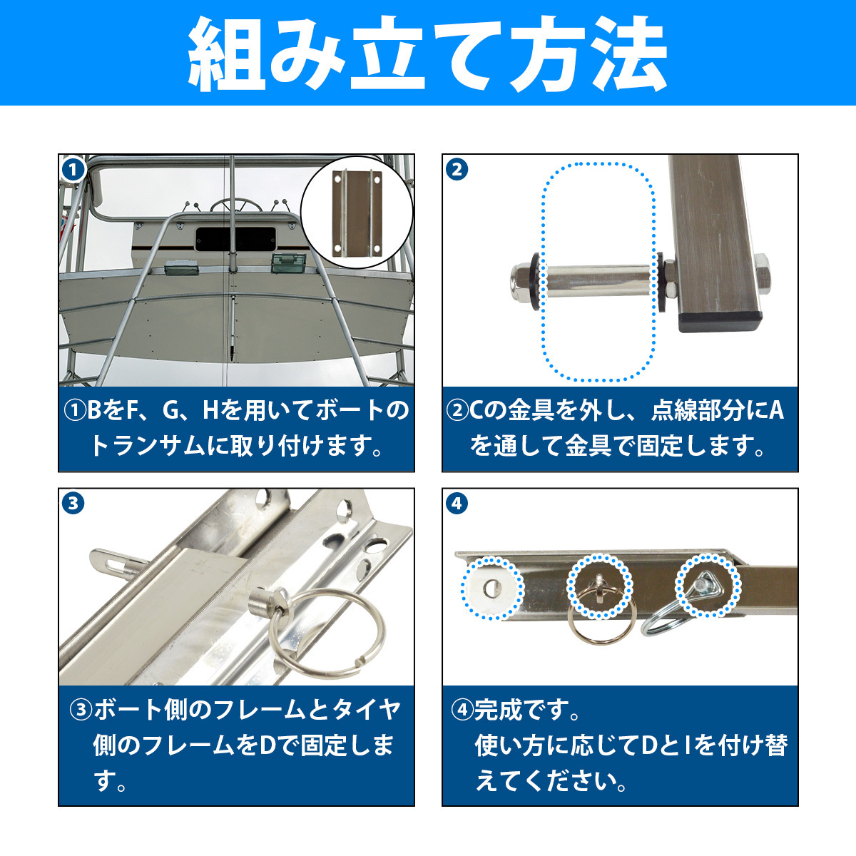 跳上式 ボート ドーリー ステンレス製 ノーパンクタイヤ 幅広80mm 直径250mm 大型タイヤ ワンタッチロック 小型ボート ゴムの画像5