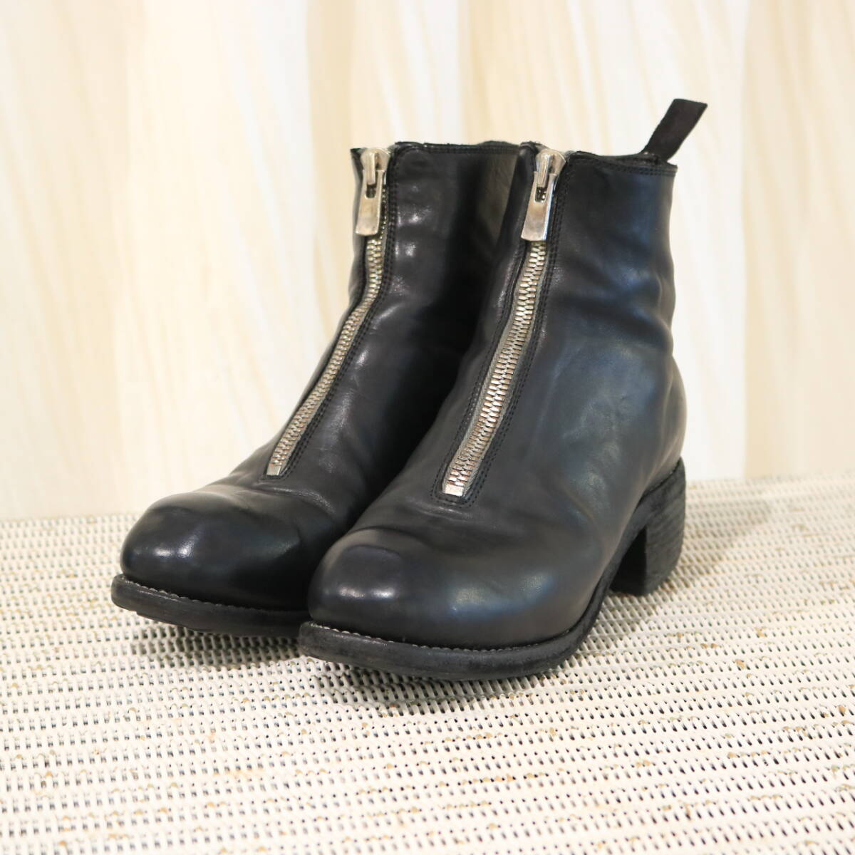 GUIDI グイディ PL1 フロントジップ ショートブーツ ブラック 38size_画像1