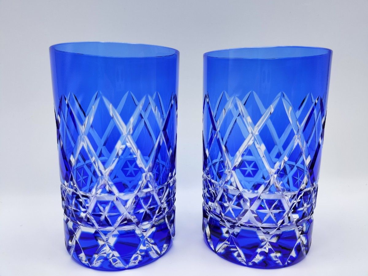 ☆超希少品☆藍 ペア タンブラーグラス(切子、江戸切子、薩摩切子)