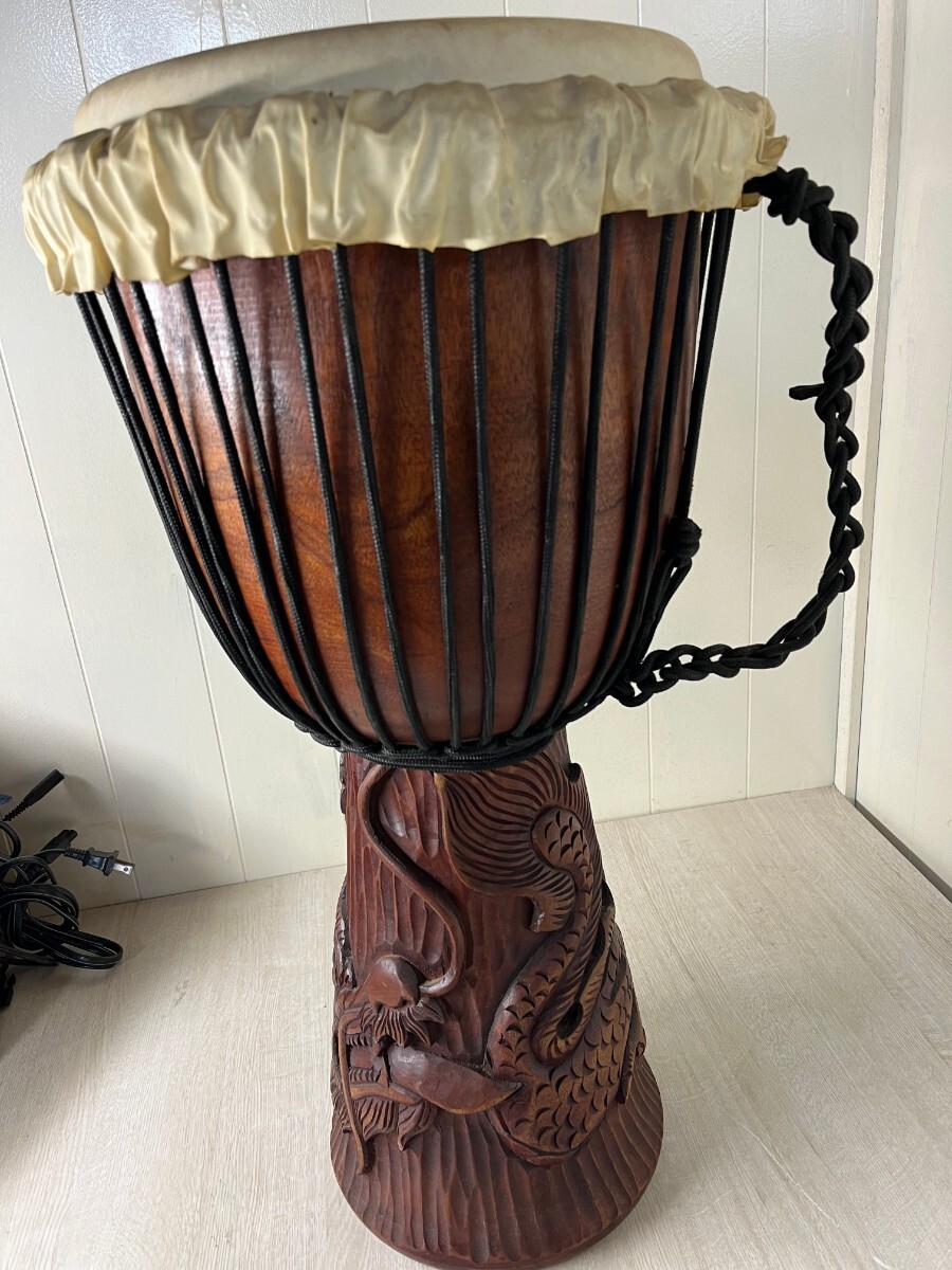 【D3】ジャンベ 打楽器 民族楽器 太鼓 アフリカ楽器 龍彫り