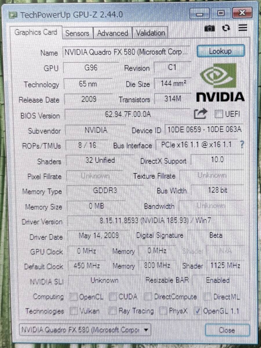 【GPU-Z動作確認】NVIDIA Quadro FX580の画像2