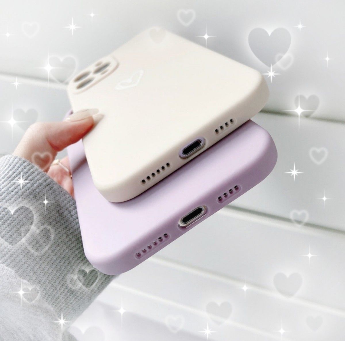 即決 送料無料 【iPhone12mini】iPhoneケース パープル ハート 手書き 紫 シンプル iPhone ソフト