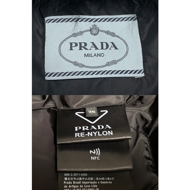 二点落札で送料無料！ 2A48【美品】PRADA プラダ 22AW ファー付 ダウンコート Re Nylon 36 ブラック ロング丈 ギャバジン パファーコート_画像8