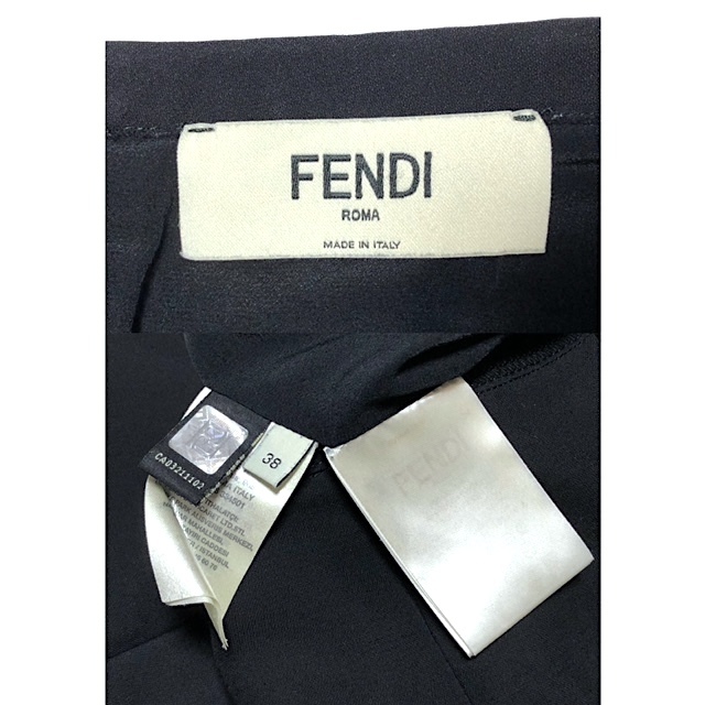 二点落札で送料無料！ 2A48【ほぼ未使用】フェンディ FENDI ひざ丈 台形 ミニスカート レディース 38 ブラック フォーマル 結婚式 黒_画像9