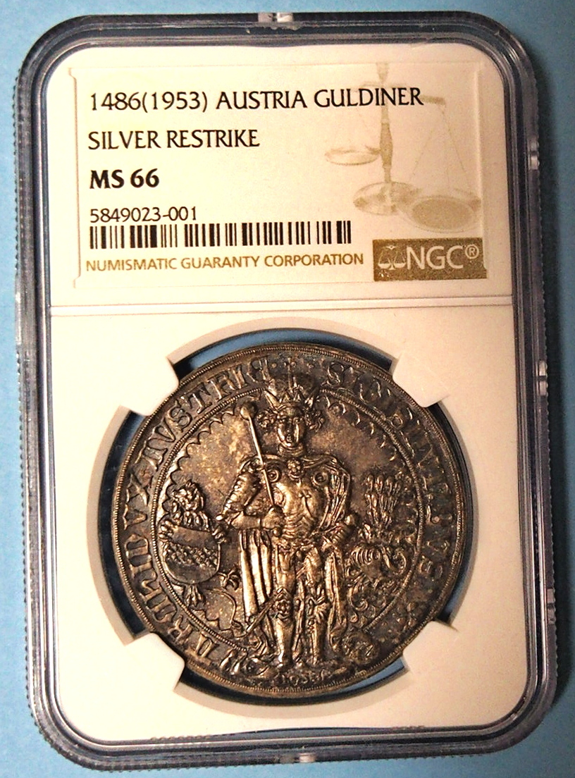 オーストリア 1486年(1953年リストライク) ジギスムント ギルダー銀貨 NGC MS66 _画像3