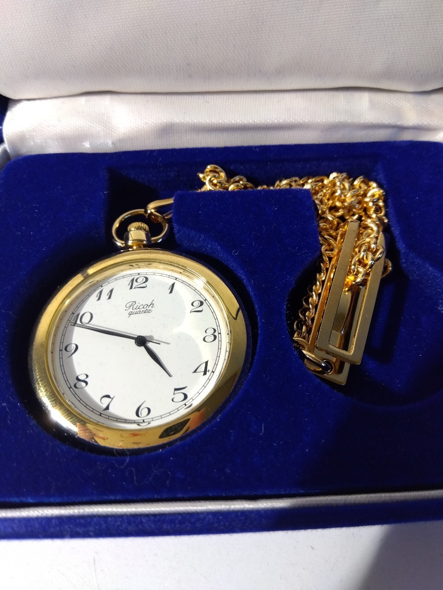 [F030][ operation goods ] RICOH pocket watch Gold quartz box attaching Ricoh white face 