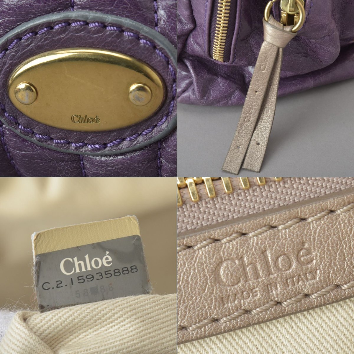 レア品 クロエ Chloe ハンドバッグ トートバッグ シワ加工レザー パープル ゴールド金具 店舗購入品 ショルダー 肩掛け 鞄 Mk.g/k.e_画像10