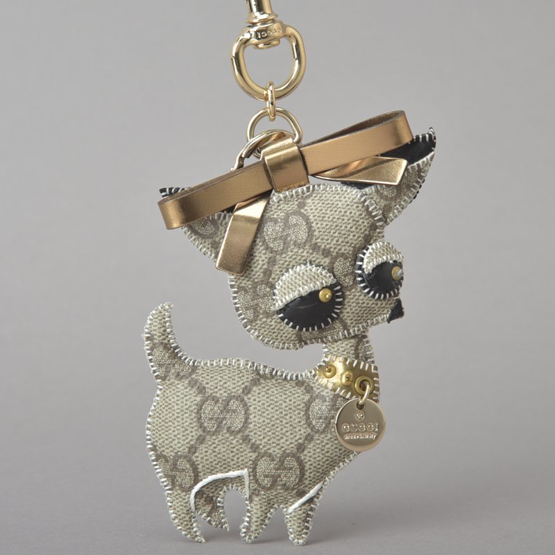  beautiful goods GUCCI Gucci .li chihuahua GG plus key holder bag charm 206081 beige Gold Gucci key ring dog animal Mk.i/a.d