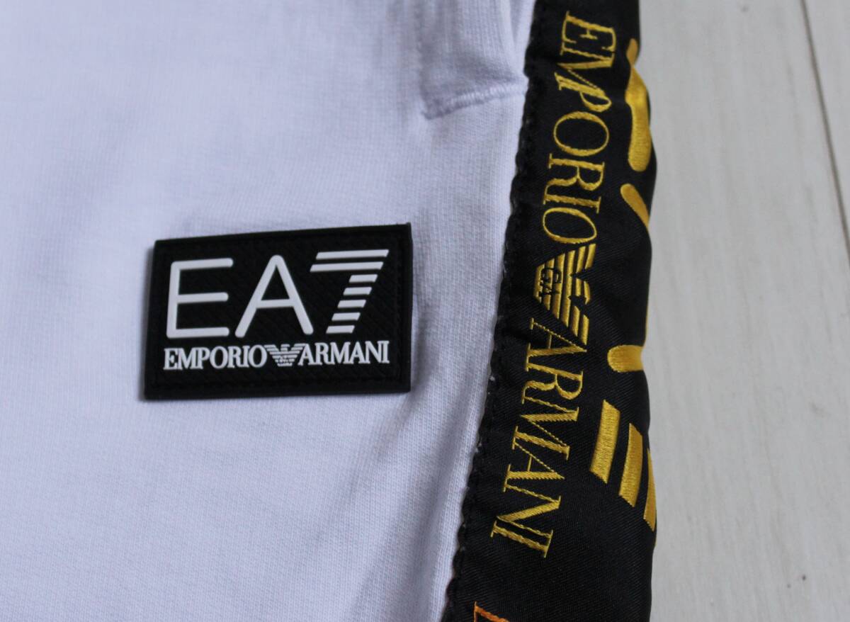 EA7 Emporio Armani エンポリオ アルマーニ パンツ スウェット ロゴ テープ サイドライン ハーフ ショート ショーツ 白 レインボー △3