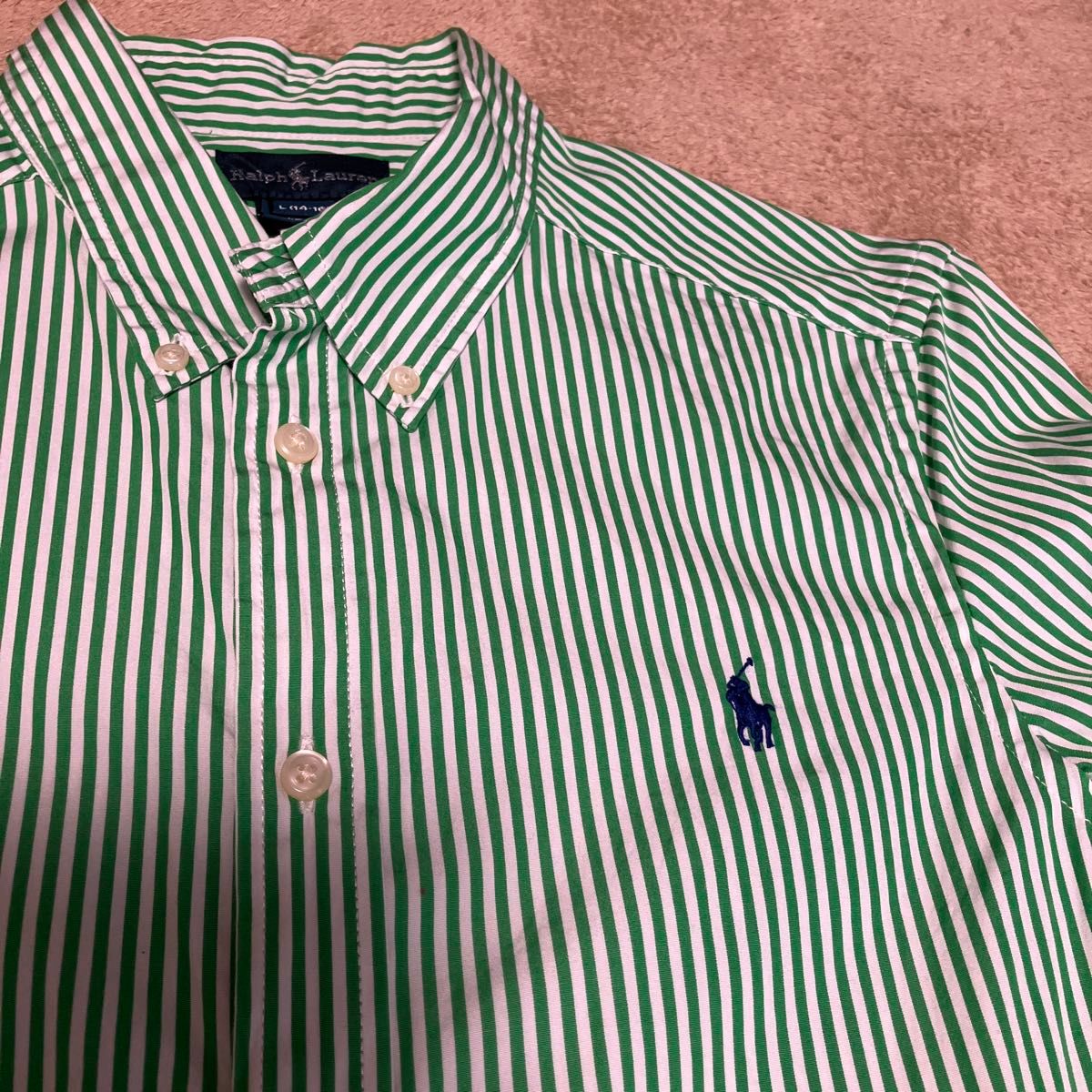 ラルフローレン ドレスシャツ(緑ストライプ) キッズL(14-16, 160cm)