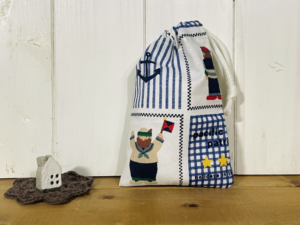  hand made * simple length length pouch * minicar storage sack * small toy storage * small articles adjustment and so on * marine pattern *15cm×10cm!