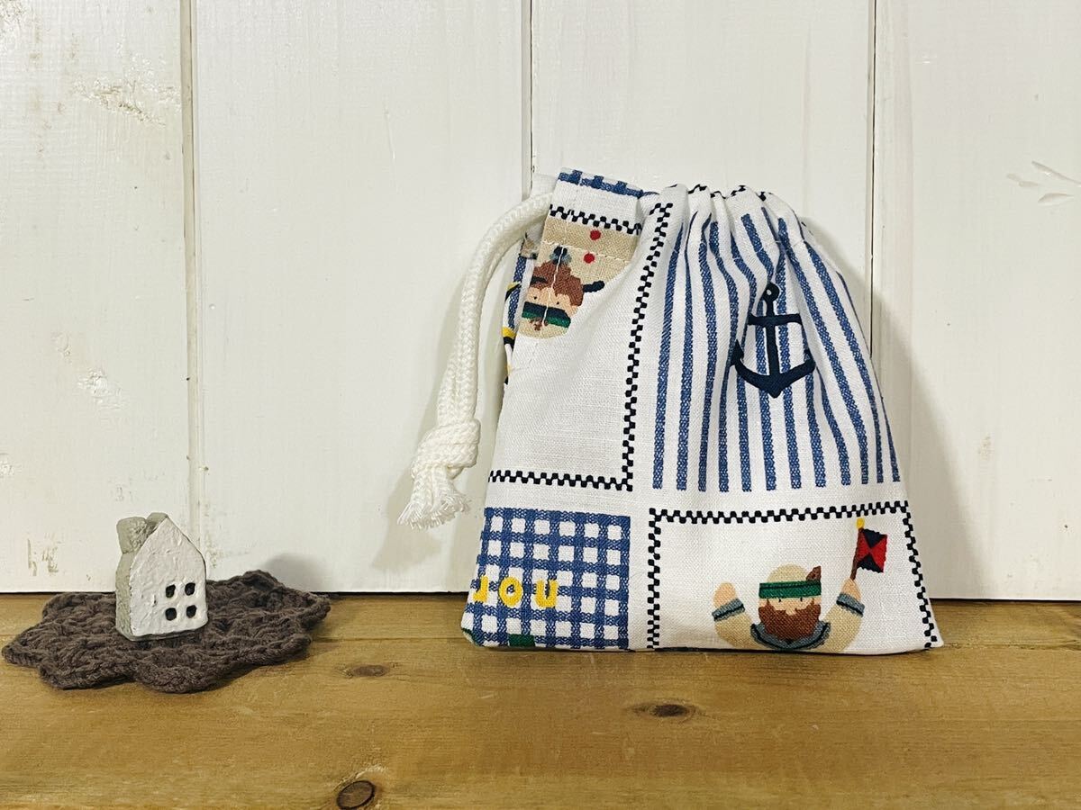  hand made * simple Mini pouch *. medicine storage sack * small toy storage * small articles adjustment and so on * marine pattern *11cm×10cm!