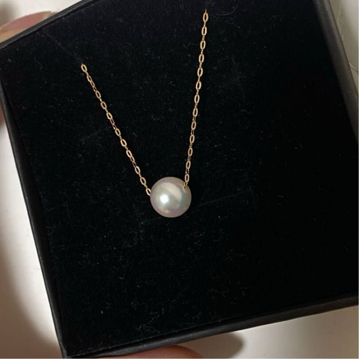 K18 花珠カラーアコヤ真珠のスルーネックレス 刻印あり