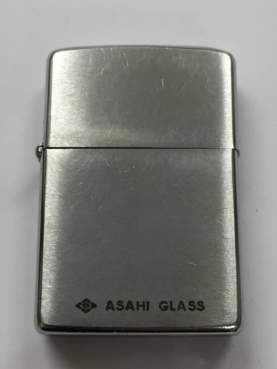 1円～！ZIPPO ジッポ ライター ASAHI GLASS 旭硝子 アサヒガラス 現AGC 筆記体 ロゴ シルバー 1978年 オイルライター 喫煙具 着火確認済み_画像1