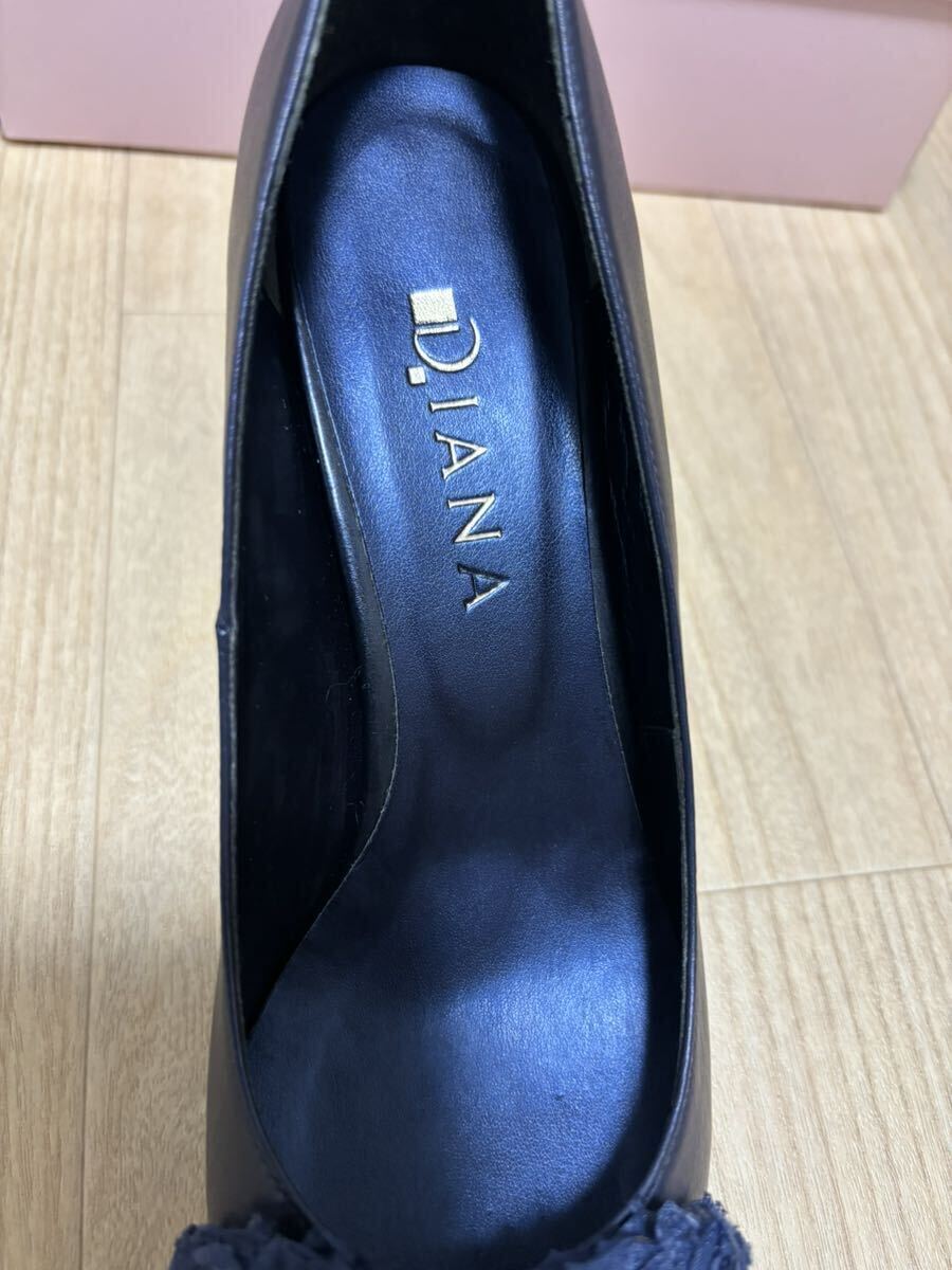未使用 DIANA ダイアナ パンプス ヒール レディース 靴 シューズ 24.5cm 青 ブルー 花 