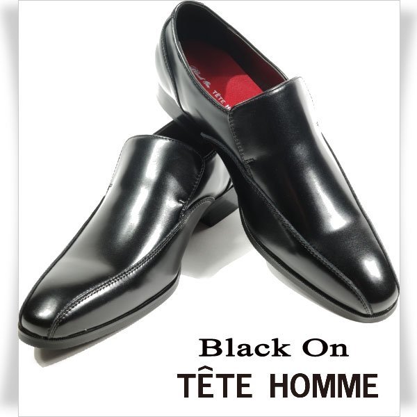 新品1円～★Black On TETE HOMME テットオム アクションレザー ビジネスシューズ 27.0cm ブラック 黒 脱ぎ履きしやすい ◆5624◆_画像1