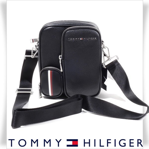 新品1円～★TOMMY HILFIGER トミー ヒルフィガー メンズ レザーショルダーバッグ ブラック 黒 正規店本物 ◆5863◆_画像1