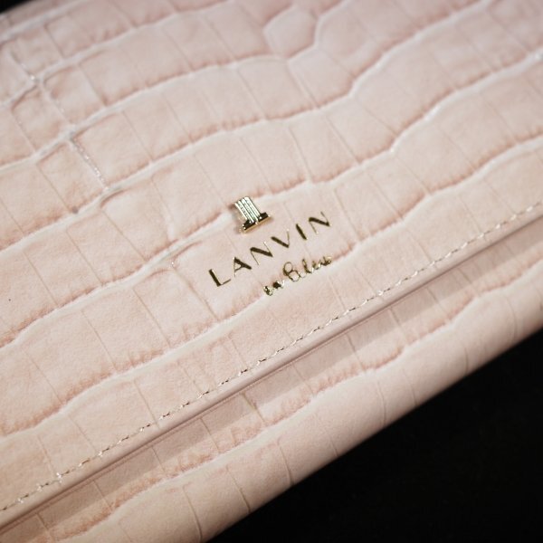 新品1円～★LANVIN en Bleu ランバン オン ブルー 牛革レザー 二つ折り フラップ 長財布 ロングウォレット マゼンダ 本物 ◆6349◆_画像4