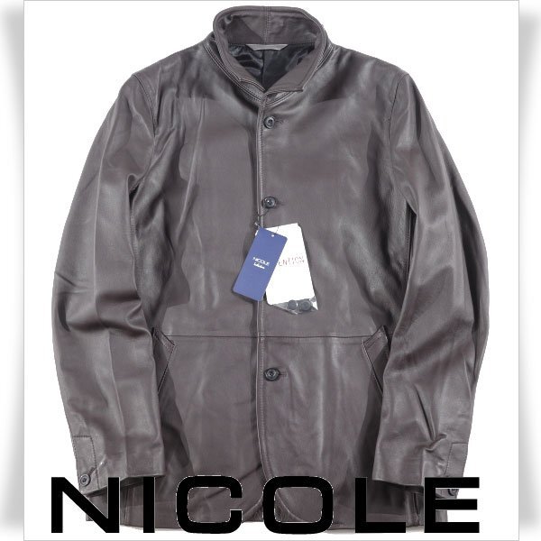 新品1円～★定価3.1万 ニコル セレクション NICOLE selection メンズ 羊革 ラムレザー ジャケット 46 M ワイヤーカラー 本物 ◆6964◆_画像1