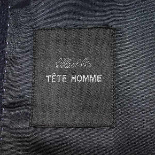 新品1円～★定価4.9万 Black On TETE HOMME テットオム ウール毛 シングル二つボタンスーツ 92A5 ノータック ストライプ 紺 ◆6982◆_画像8