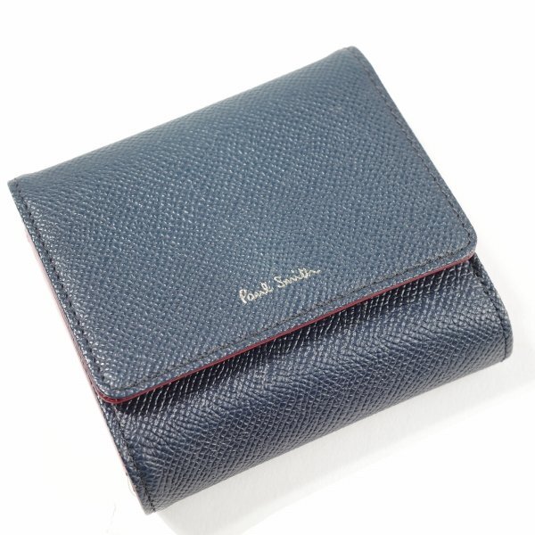 新品1円～★ポールスミス Paul Smith 牛革レザー 二つ折り財布 ウォレット ネイビー キャッシュレス 正規店本物 ◆7629◆_画像3