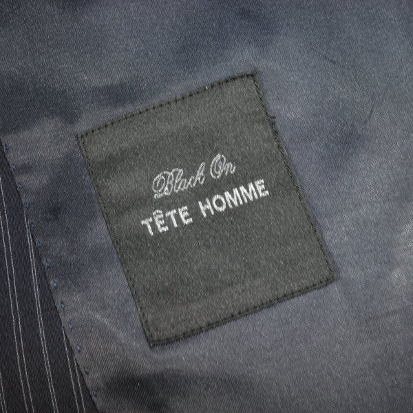 新品1円～★定価6万 Black On TETE HOMME テットオム ウール毛 スリーピーススーツ 92A5 ノータック ストライプ ネイビー ◆7676◆の画像7