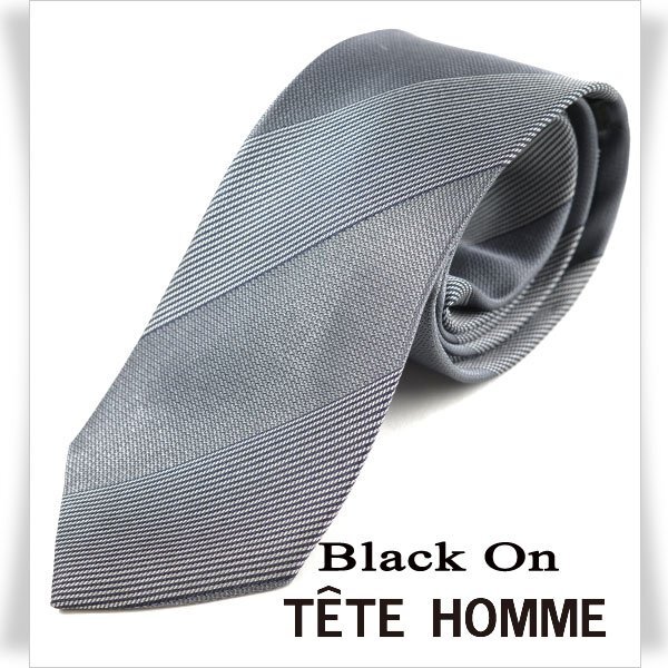 新品1円～★Black On TETE HOMME テットオム シルク絹100％ ネクタイ ストライプ グレー 正規店本物◆7859◆_画像1