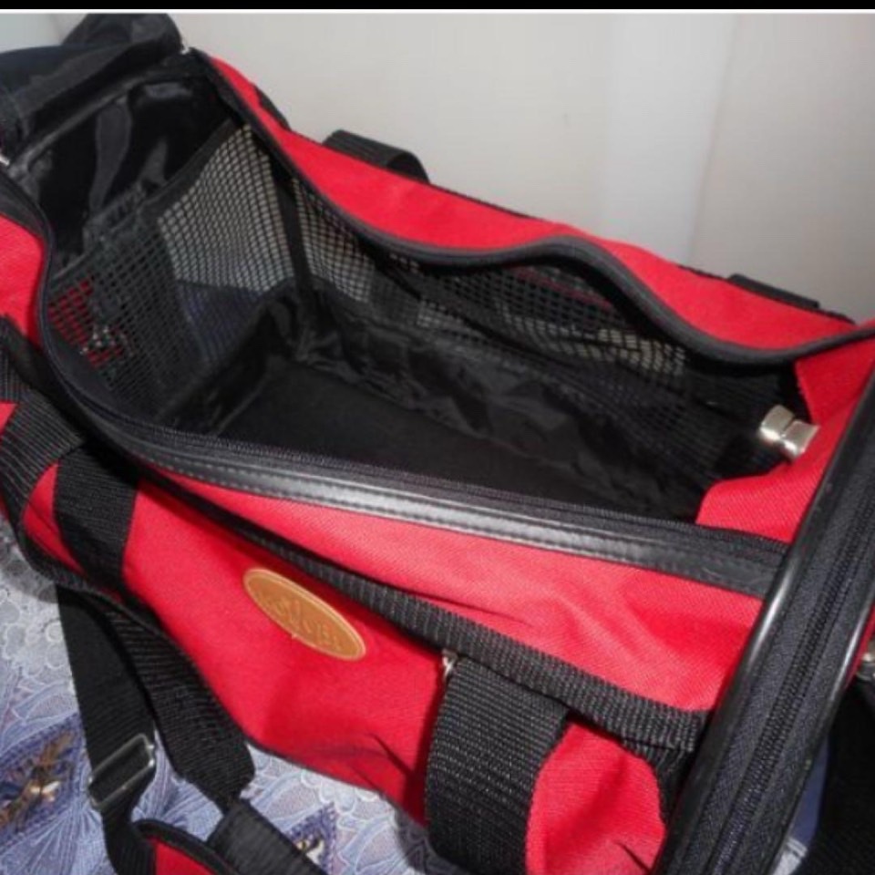 ペット キャリー バッグ ◆小型 犬 猫 2Way ショルダーボストンBag W39.5xH27xD24.5cm REDxBLACK ◆ 現状品