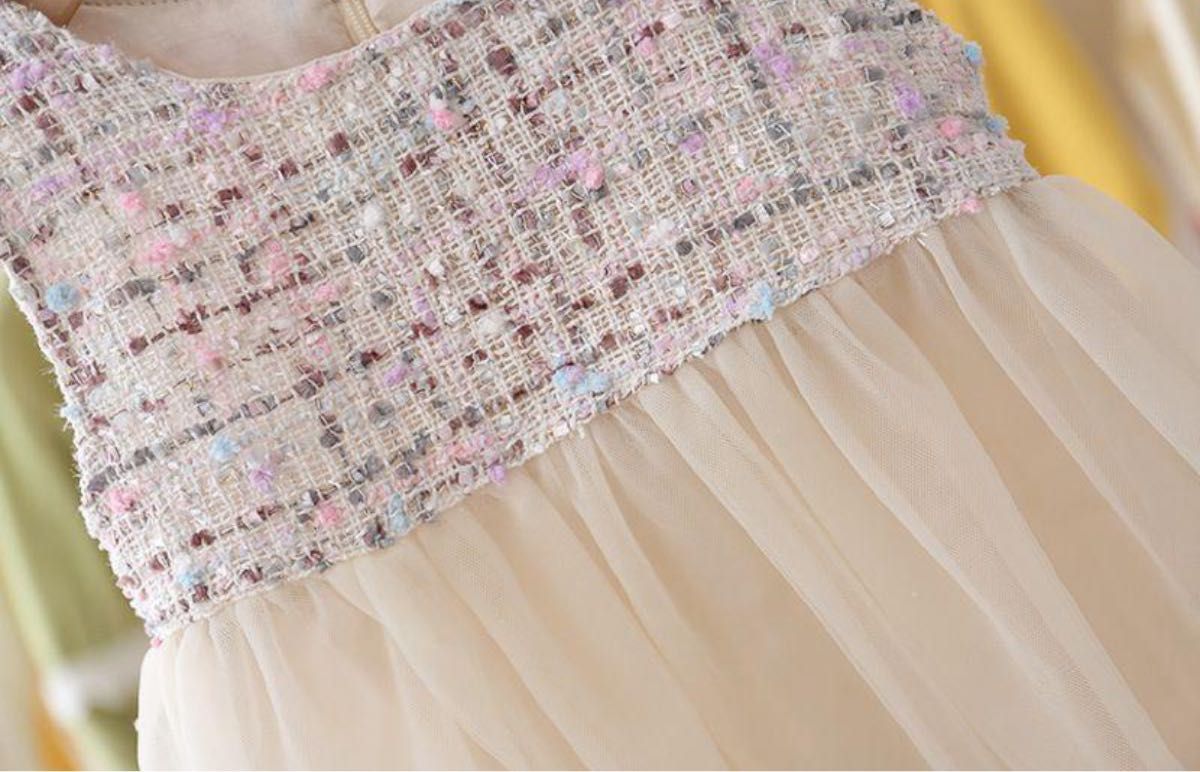 100cm　韓国　フォーマルワンピース　セットアップ　卒園式　入園式　ツィード ベビー服　可愛い　かわいい　キラキラ　ホワイト