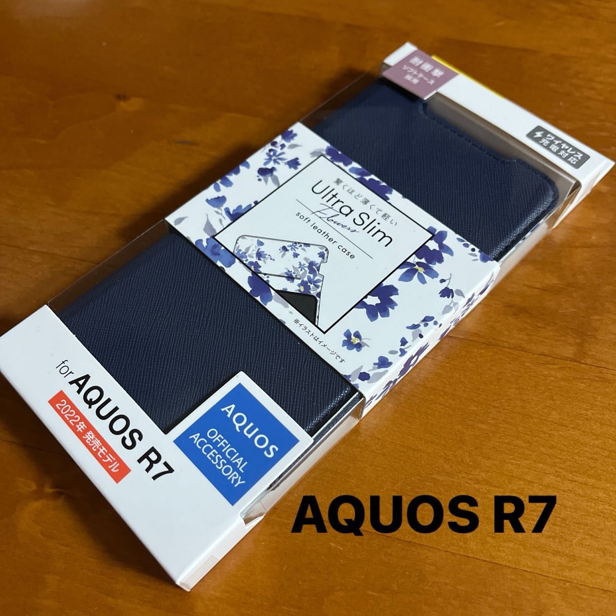 AQUOS R7  SH-52C  ソフトレザーケース 薄型 磁石付き　手帳型　フラワーズ　ネイビー　（1）