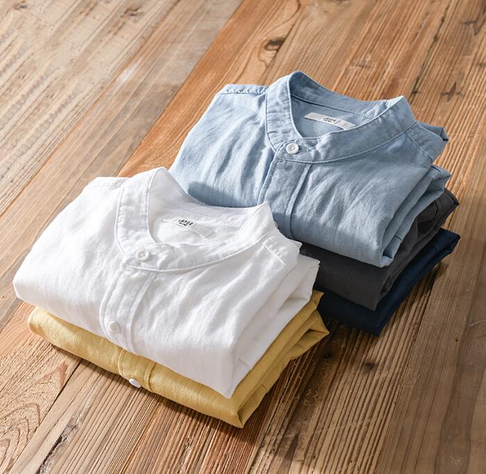 初売り リネンシャツ メンズ 七分袖シャツ 無地 立ち襟 綿麻 半袖Ｔシャツ 薄手 サマー ワイシャツ　 グレー　M~5XL_画像7