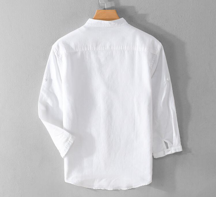 初売り リネンシャツ メンズ 七分袖シャツ 無地 立ち襟 綿麻 半袖Ｔシャツ 薄手 サマー ワイシャツ　 グレー　M~5XL_画像10