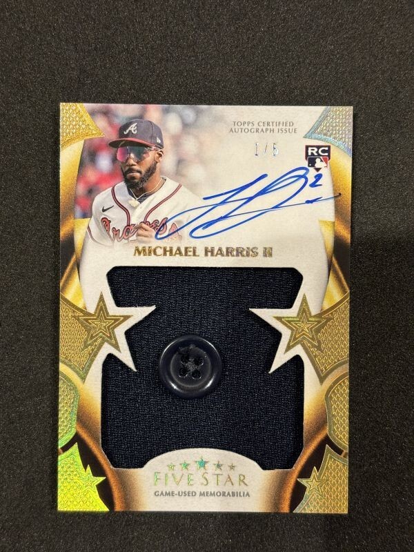 2023 Topps Five Star Baseball Michael Harris Ⅱ Autographed Jumbo Patch Relic Button /5 1stナンバー！の画像1