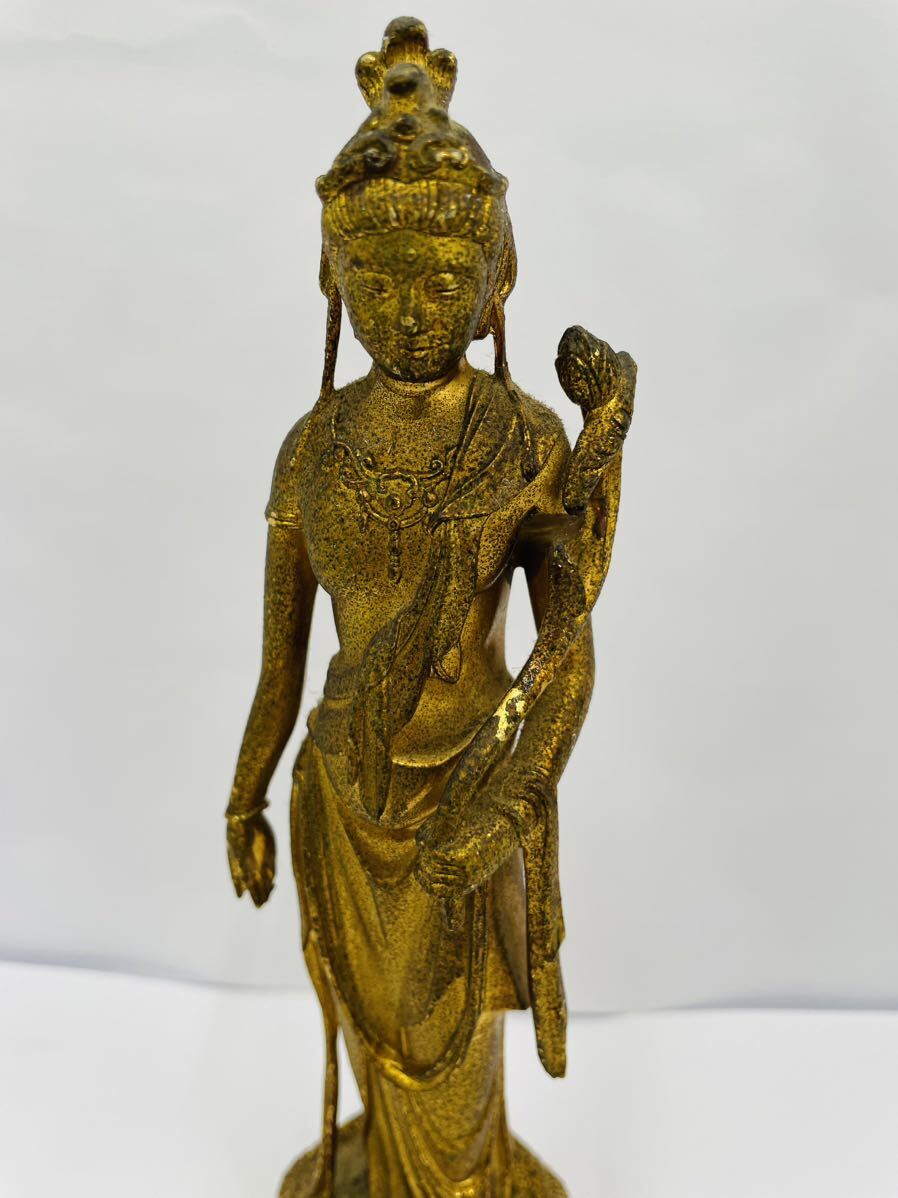 仏像 置物 仏教美術 骨董品 観音像 銅製 秀雲作　約19.5cm×6cm×6cm_画像2