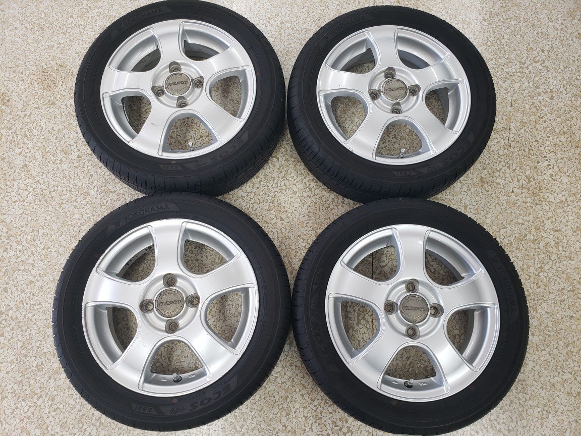 ◎傷小良品 14inc 4.5j +45 100/4H バリ溝 国産165/55R14 165/55-14 検）ワゴンR ラパン ライフ トゥデイ ルークス パレット セルボ アルト_画像1