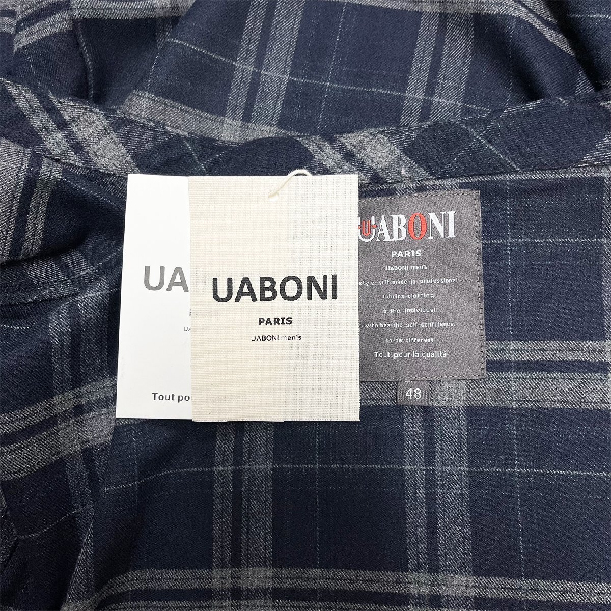 定番EU製＆定価4万◆UABONI*Paris*長袖シャツ*ユアボニ*パリ発◆高品質カシミヤ 薄手 快適 ソフト チェック柄 オシャレ 洗練 通勤 2XL/52_画像9