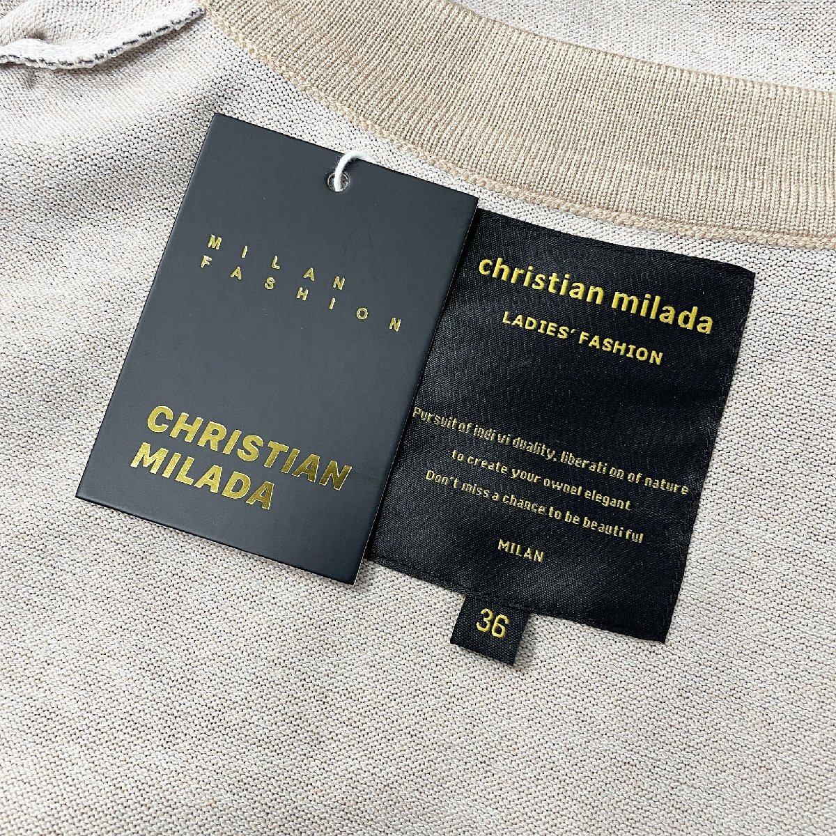 定価4万★christian milada・ミラノ発・トレーナー★上質ウール混 薄手 快適 リラックス ラインストーン 総柄 レトロ レディース S/34_画像9