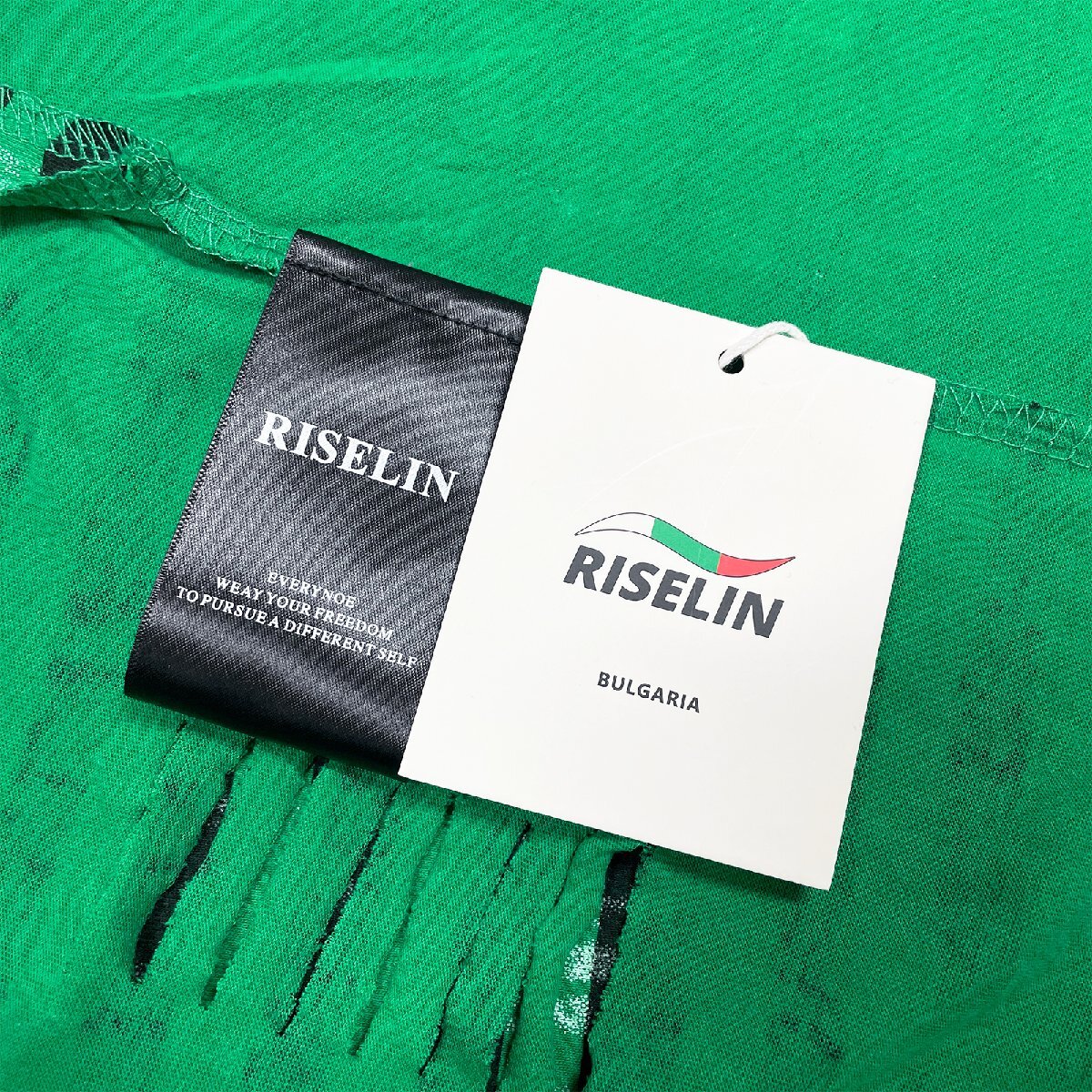 高級ヨーロッパ製※定価2万◆ブルガリア発※RISELIN 半袖Tシャツ 薄手 個性 ウサギ ストライプ柄 ダメージ加工 ゆったり ストリート M/46_画像9