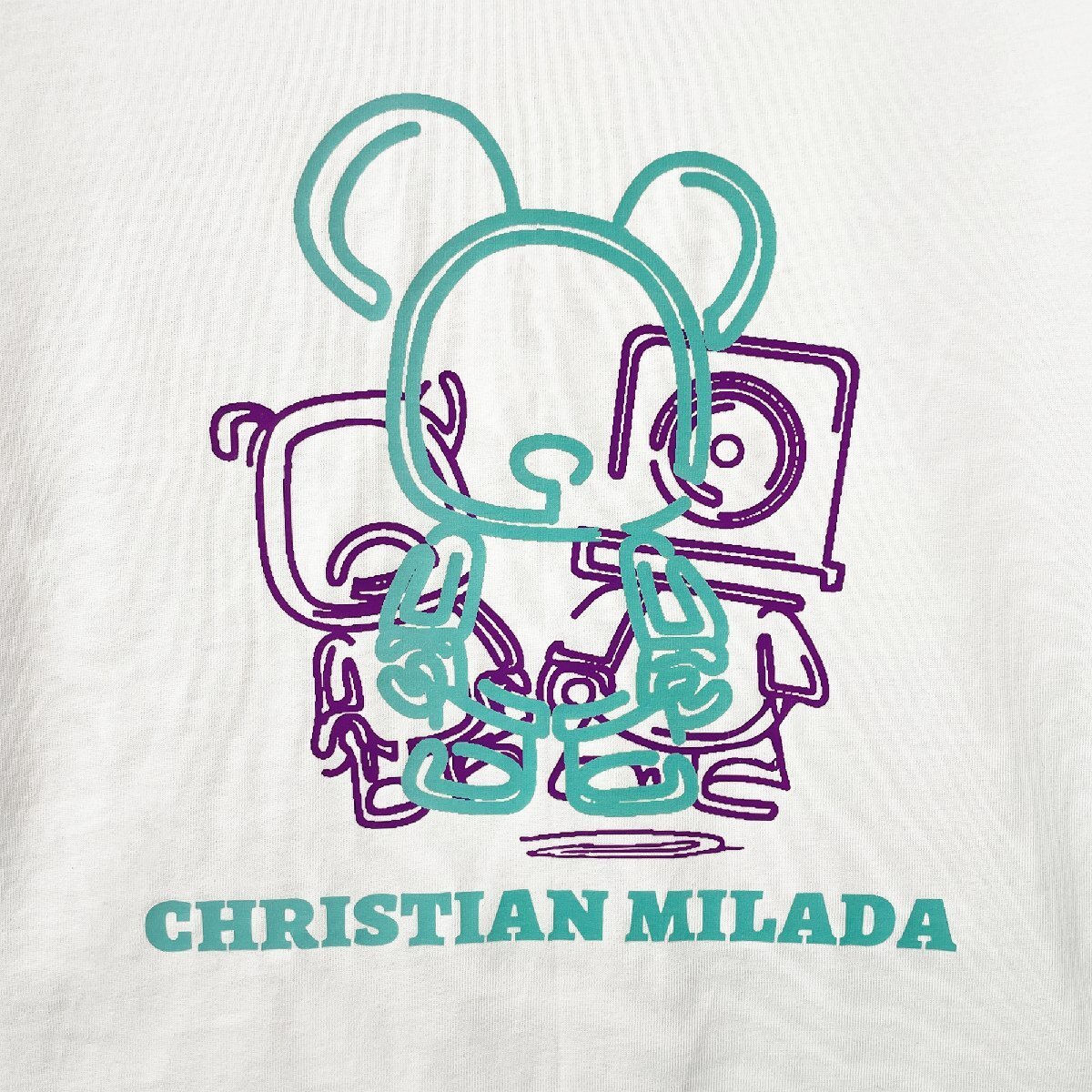 定価2万★christian milada・ミラノ発・半袖Tシャツ★綿100％ 薄手 個性 クマ・ロボット柄 カジュアル シンプル トップス M/46サイズ_画像3