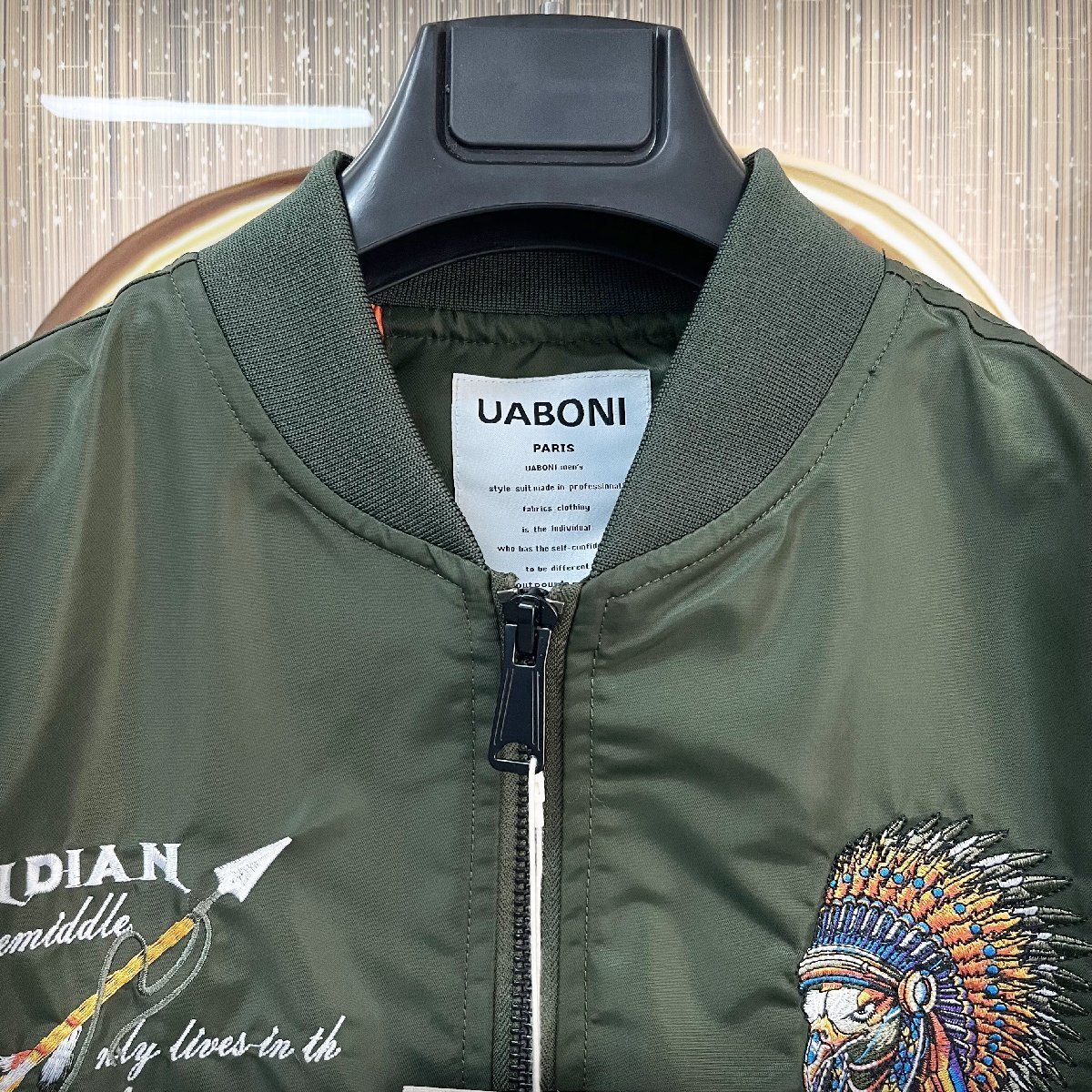 個性EU製＆定価8万◆UABONI*Paris*フライトジャケット/MA-1*ユアボニ*パリ発◆上質 薄手 USAF*TYPE オシャレ INDIANS L/48サイズ_画像4