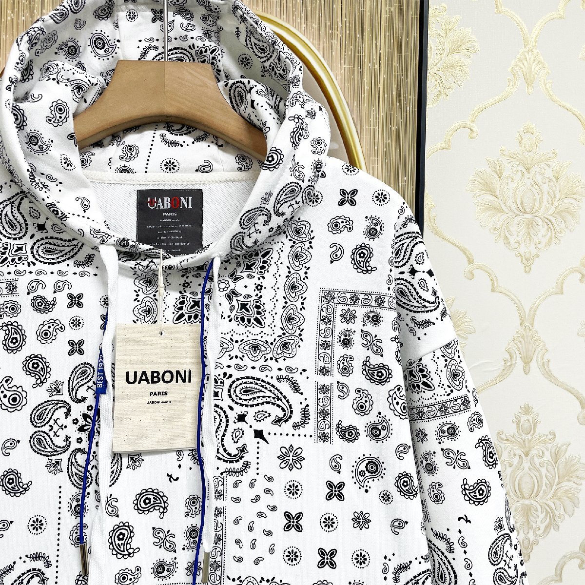 人気EU製＆定価4万◆UABONI*Paris*パーカー*ユアボニ*パリ発◆スーピマ綿 薄手 ICT カシューナッツ柄 フーディジャケット トレーナー2XL/52_画像5