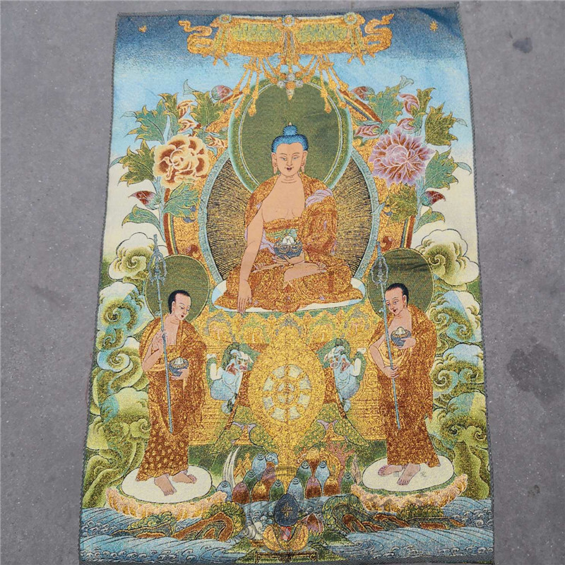 アンティークコレクション、約90ｃｍ*60cm　大判　チベットタンカ刺繍　63_画像1