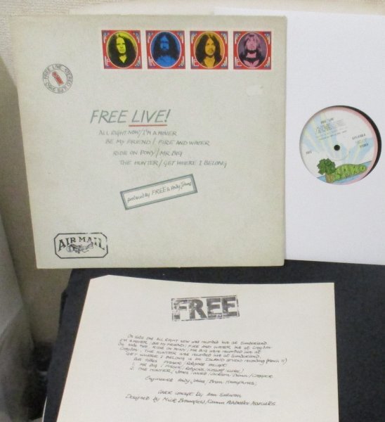 ☆彡 英國盤 Free Free Live [ UK '71 Island Records ILPS 9160 MAT 1/1 ] 封筒ジャケ、切手は印刷。_画像1